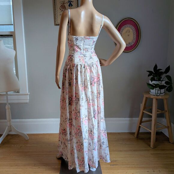 NWOT Floral Maxi Dress Drop Waist Gown Pink Cottagecore Size Medium - Picture 11 of 11